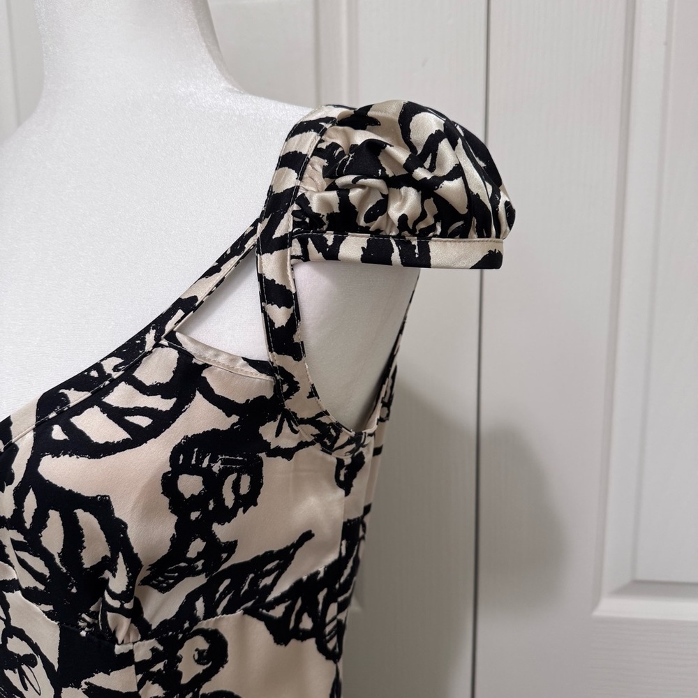 Tracy Reese 100% Silk Black Ivory Belted Drop Waist Midi Dress 8 - Picture 11 of 16